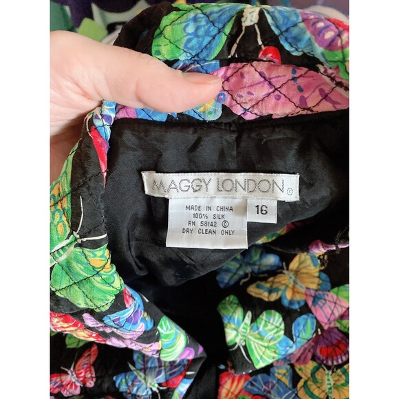 1990s Vintage Silk Jacket / 90s Rainbow Butterfly Quilted Coat / Size XL / 16 - Picture 7 of 7